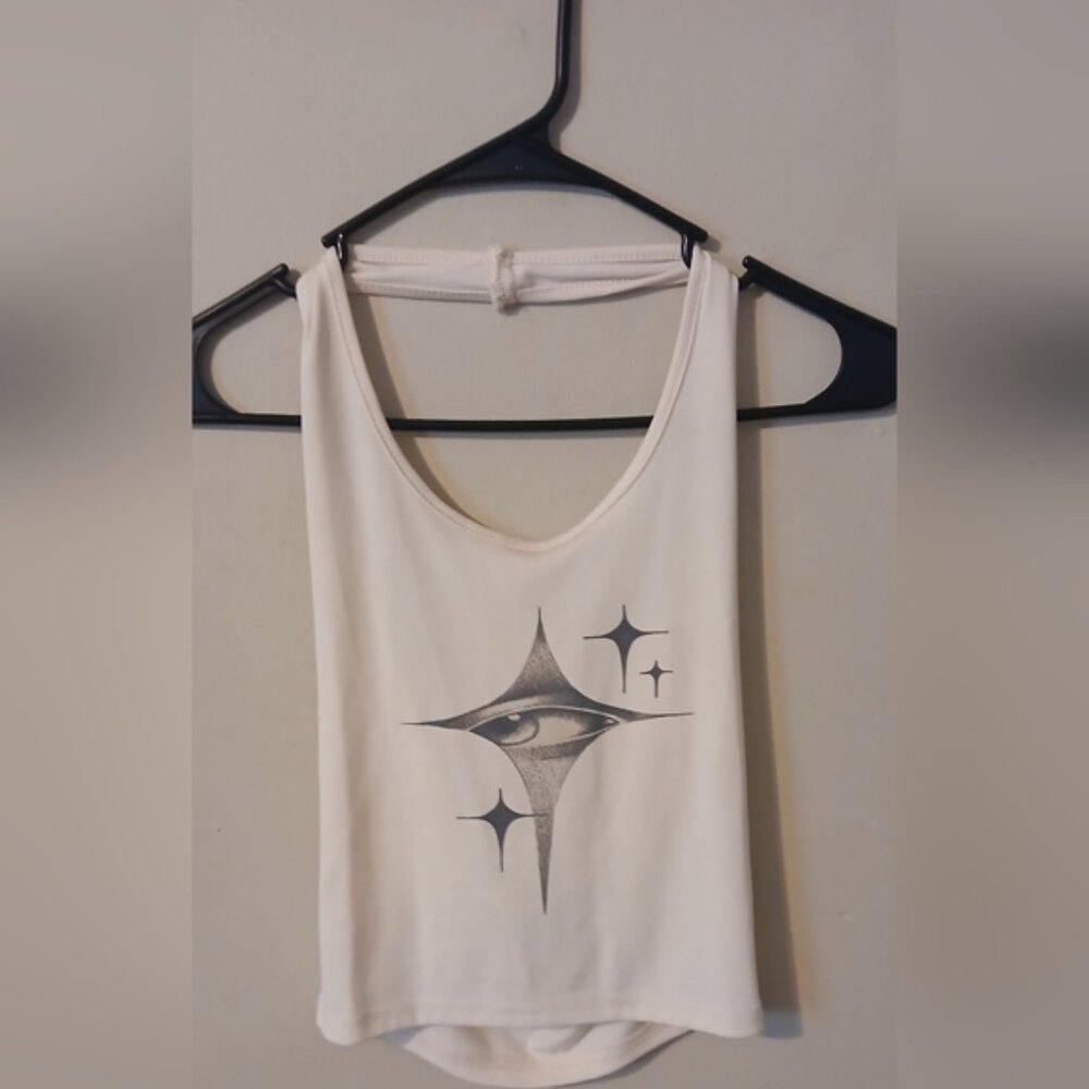 White Cream Color  Graphic Tank Top